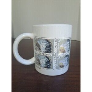 1990 U.S. Postal Service 25cent Native American Headdress Stamp Ceramic Mug